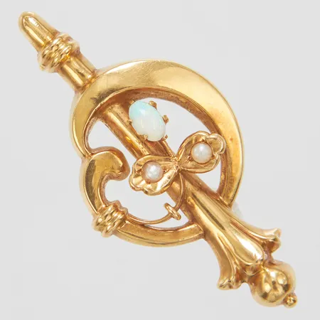 Brosch med odlade halvpärlor samt en opal, 18,5-39mm, 18K Vikt: 2,8 g
