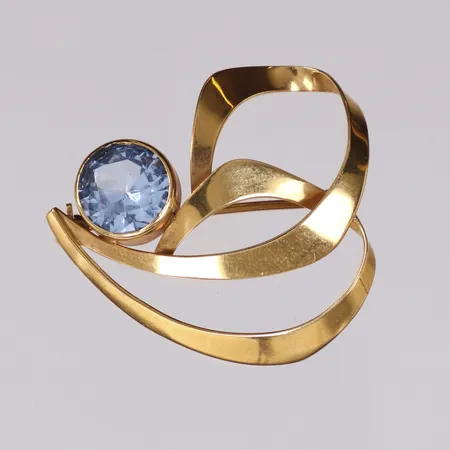 Brosch, blå sten, 30x30mm, 18K Vikt: 4,3 g