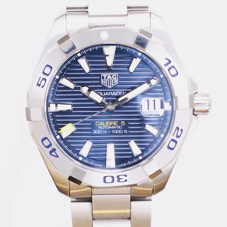 Herrur, Tag Heuer Aquaracer Calibre 5, stål, automatisk, 41mm, refnr: WBD2112-0, snr: RDZ2568, safirglas, datum, länk i stål med bruksrepor, extra länkbitar, garantikort 2021, manual, box, ytterkartong