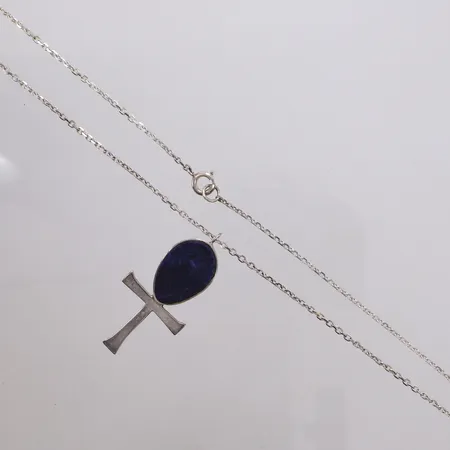 Kedja, Ankar, längd 58cm, bredd 1,5mm, med hänge, Venussymbol med blå sten,  50x25mm, ostämplat silver Vikt: 12 g