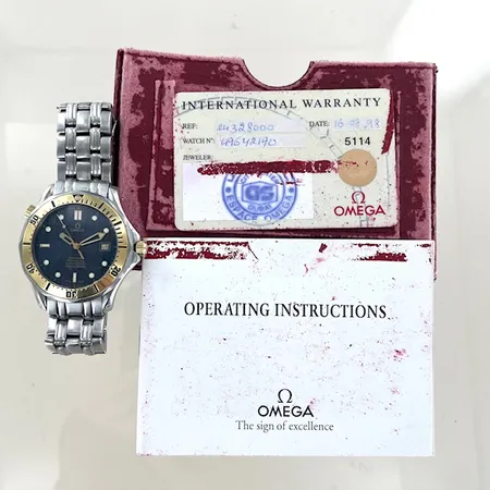 Herrur Omega Seamaster Professional chronometer 300M, Ref.2432.80.00,N 496 42 190,  diam 41 mm, blå tavla, defekt datum, Sliten certifikat. Köpt i Dubai 1998 Skickas med postpaket.