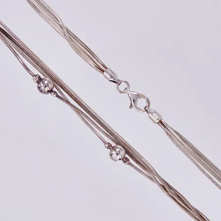 Collier 4-radig Ormlänk med kulor, längd: ca 42,5cm, bredd: ca 4-8mm, GHA, 925/1000 silver  Vikt: 16,6 g