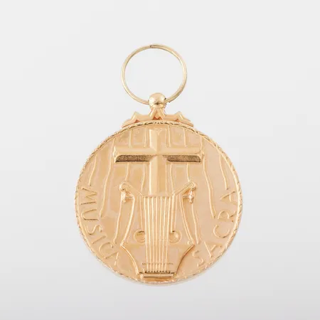 Medalj Musica Sacra Sveriges Kyrkosångsförbund, Ø ca 31mm, förgyllt silver 925/1000 Vikt: 15,8 g