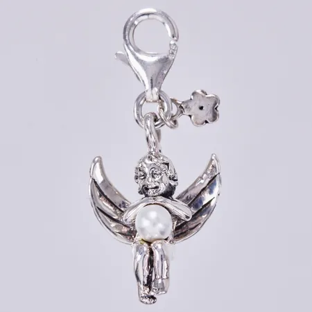 Hänge, ängel med pärla i plast, längd: ca 3cm, bredd: ca 15mm, 925/1000 silver  Vikt: 3,7 g