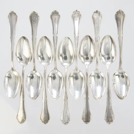 11 teskedar, längd ca 12cm, Modell Hansa, gravyrer, 830/1000 silver Vikt: 132,3 g