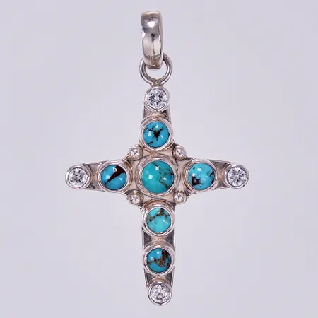 Hänge kors med vita och färgade stenar, längd: ca 4,4cm, bredd: ca 26mm, 925/1000 silver  Vikt: 6,6 g