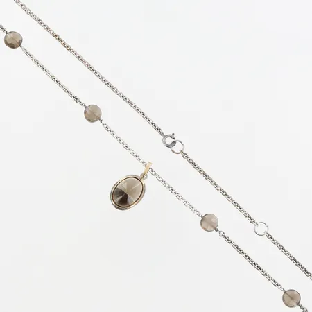 Collier med bruna stenar, 57cm, bredd: 3-9mm, Hänget: 29mm, bredd: 15mm, förgyllda detaljer, IKA, Malmö, silver 925/1000 Vikt: 21 g