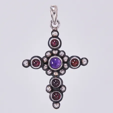 Hänge kors med färgade stenar, längd: ca 5cm, bredd: ca 32mm, 925/1000 silver  Vikt: 8,8 g