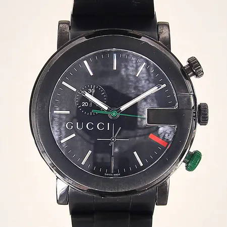 Herrur Gucci G-chrono, stål, quartz, kronograf, Ø44mm, ref-nr: 101M, serie-nr:12364457, svart rostfritt stål, repig/sliten länk, går ej, behov av batteribyte, inga tillbehör. Vikt: 0 g