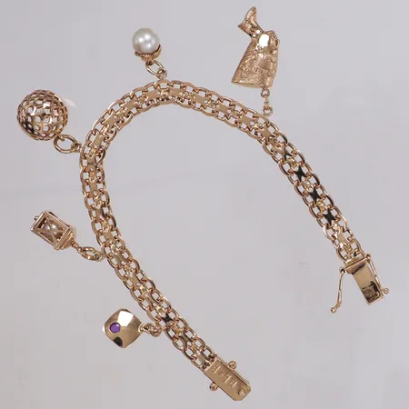 Armband X-länk med fem berlocker, längd 18cm, bredd 6,1mm, putsad, 18K Vikt: 18,5 g