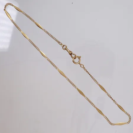 Klockkedja, längd 46,5cm, bredd 2,5-3,5mm, svensk importstämpel, 18K  Vikt: 13,9 g