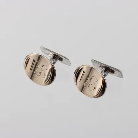 Parmanschettknappar med monogram, ovala ca 20,5x15,5mm, Ceson Guldvaru Ab Göteborg 1964, silver lite förgyllt Vikt: 12 g