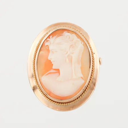 Caméhänge/brosch, stämplat Finland, höjd ca 31 mm, 14k. Vikt: 5 g