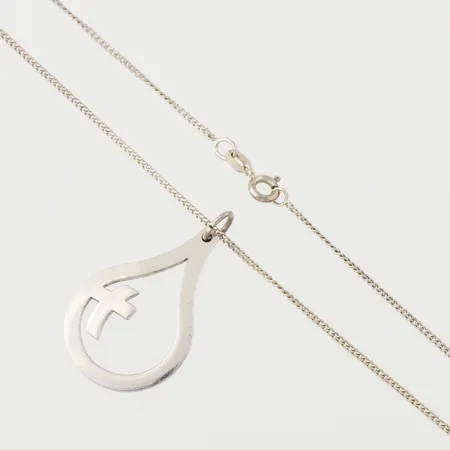 Collier med hänge, längd ca 44 cm, hängets höjd 3 cm, hänget stämplat Sporrong, silver. Vikt: 6,1 g