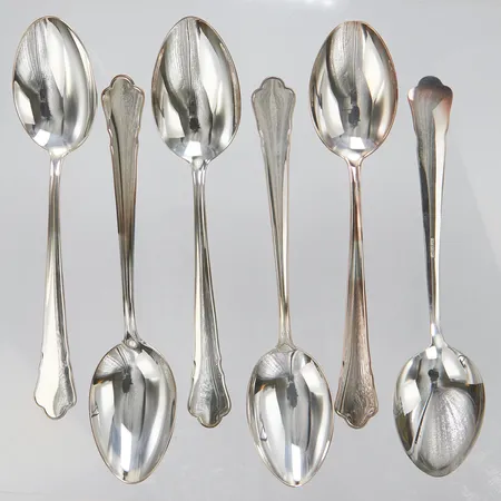 6 Matskedar, modell: Chippendale, längd:180mm, silver 830/1000, bestickschatull. Vikt: 259,6 g