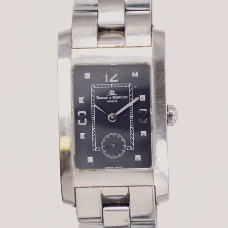 Damur, Baume & Mercier Geneve, quartz, stål, 24x31mm, refnr MV045063, boettnr 3478843, safirglas, svart urtavla, liten sekundvisare, länk i stål, repor, inga tillbehör Vikt: 0 g