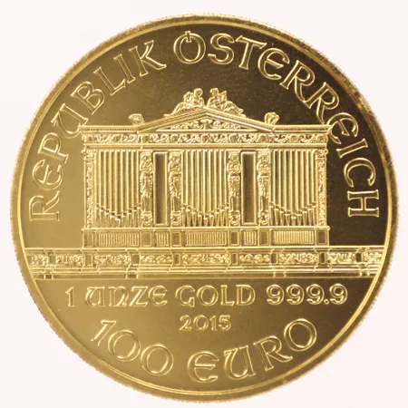 Mynt, 100 Euro, 2015 Republik Osterreich, Wiener Philharmoniker, Ø37mm, plastetui, 24K Vikt: 31,1 g