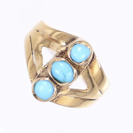 Ring med turkosa stenar, stl 17, bredd 2-14mm, 18K,  Vikt: 3,4 g