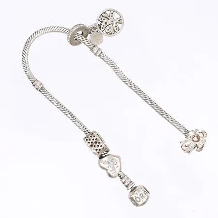 Armband med berlocker, 19,5cm, bredd 3mm, Pandora, 925/1000 silver Vikt: 25,6 g