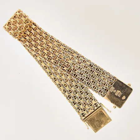 Armband X-länk med stav, längd 18,5cm, bredd 16mm, 18K.  Vikt: 41,2 g