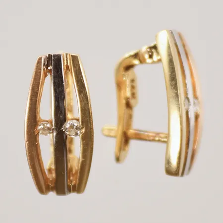 Örhängen med vita stenar, 15x10mm, trefärgade, 14K  Vikt: 4 g