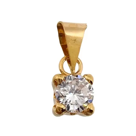 Hänge, 18K guld, Cubic Zirconia, Guldfynd (GHA), längd inkl. ögla 11 mm, bredd 4,5 mm, mycket fint skick, sten utan anmärkning Vikt: 0,3 g