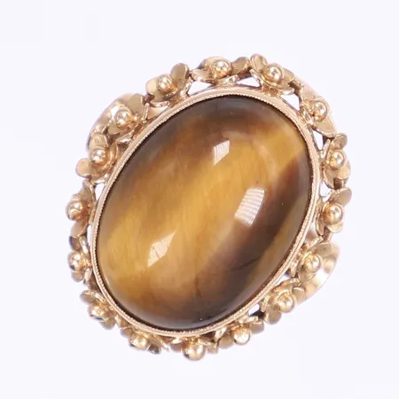 Ring med tigeröga stl ca 18¼, bredd 3-25mm, polska stämplar, 14K Bruttovikt: 10,2g Vikt: 10,2 g