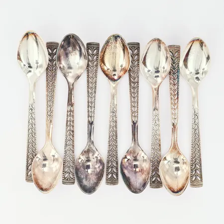 Kaffeskedar 9st, modell Juvel, längd: 11cm, silver 830/1000 Vikt: 86,7 g