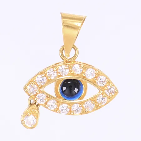 Hänge onda ögat med blå och vita stenar längd inkl ögla 20mm, bredd 18mm  21K Bruttovikt: 2,4g Vikt: 2,4 g