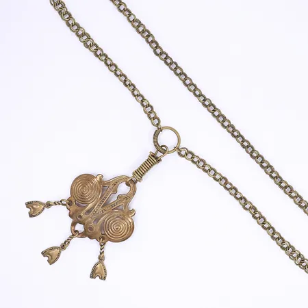 Halscollier brons Kalevala Koru, ca 60cm, bredd 7mm, hänget ca 130x50mm, Finland