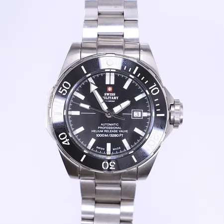 Herrur Swiss Military by Chrono, Ø47mm, automat, datum, SMA34092, stållänk ca 16,5cm, bruksslitage, inga tillbehör