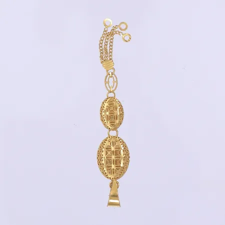 Hänge med genombruten dekor längd inkl ögla 70mm bredd 10mm 21K Vikt: 2,8 g