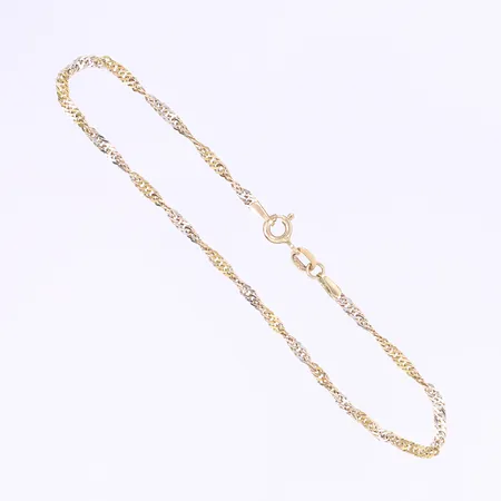 Armband Singapore tvåfärgat längd 19cm bredd 2mm 14K Vikt: 1,7 g