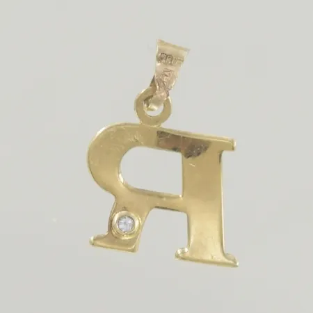 Hänge R, längd 1,5 cm, intryckt ögla, 18K Vikt: 0,4 g