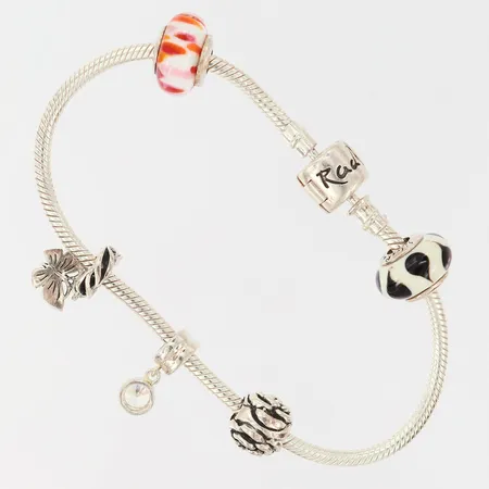 Armband med 5 berlocker, längd: 21,5cm, bredd: 3-9mm, Silver Rado, silver 925/1000 Vikt: 31,4 g