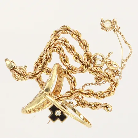 Diverse guldsmycken, skeva, repiga, defekta, 14K  Vikt: 4,9 g