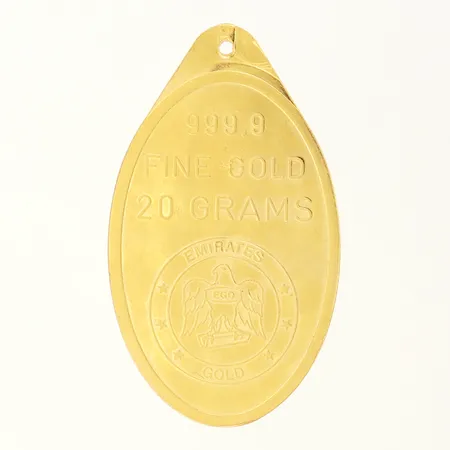 Guldtacka/hänge, Fine gold, Emirates Ego Gold, 999,9, 24K  Vikt: 20 g