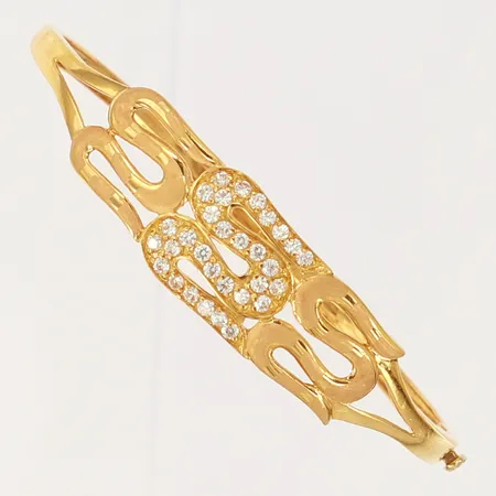 Armring med vita stenar, Ø56mm, något bucklig, repig, 21K  Vikt: 11,8 g