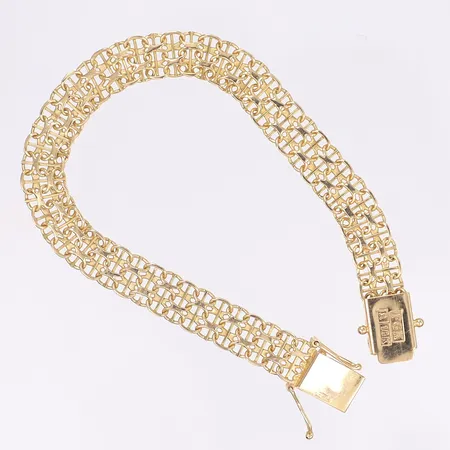 Armband X-länk med stav 17,5cm bredd 8mm svenska stämplar 18K Vikt: 9,8 g