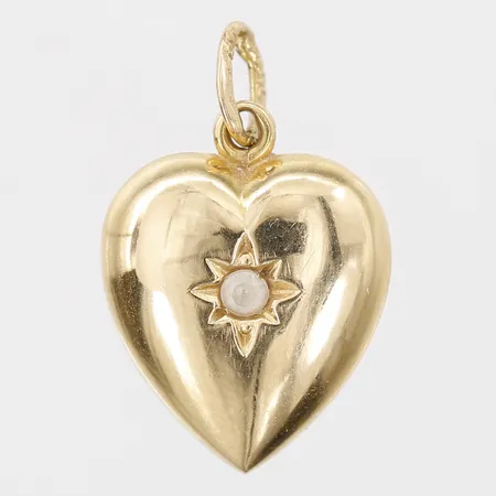 Hänge hjärta med vit sten, 15x12mm, 18K Vikt: 1 g