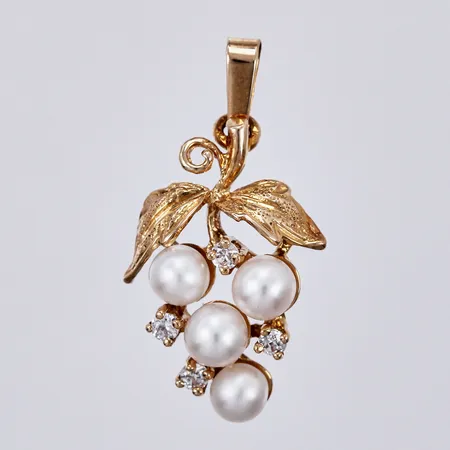 Hänge med pärlor och vita stenar, längd: ca 2,3cm, bredd: ca 12mm, 14K  Vikt: 1,3 g