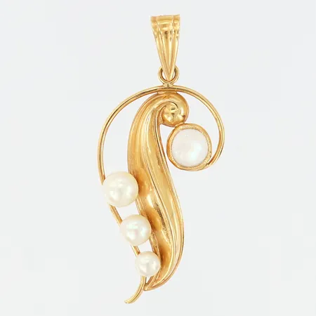 Hänge med odlade saltvattenspärlor och vit sten, längd: 4cm, bredd: 18-5mm, 18K Vikt: 2,7 g