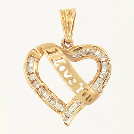 Hänge med dekor av text, hjärta, med vita stenar, 25x17mm, 10K  Vikt: 2,2 g