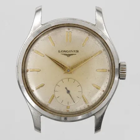 Herrur Longines, stål, manuell, ref-nr:6263 17, serie-nr:10653297, Ø34mm, tidsenlig slitage, repor.