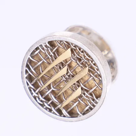 Ring Anders Högberg stl 18¼, bredd 8-25mm, detaljer i 18K, Göteborg 1987, spår av storleksändring i skenan, liten spricka i skenan där den storleksändrats, silver 925/1000 Vikt: 12,9 g