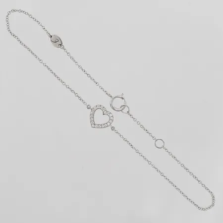 Armband Engelbert Petit Heart Bracelet Pave med diamanter, totalt ca 0,08ct, kvalitet ca TW(F-G)/VS, längd 17½ - 18½cm, 18K vitguld, nypris 11'500:- Vikt: 1,3 g