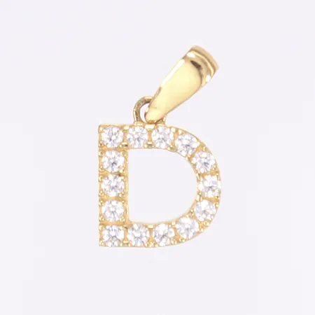 Hänge med vita stenar "D" 15x8mm 18K Bruttovikt: 0,5g Vikt: 0,5 g