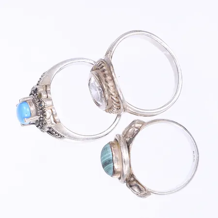 Diverse defekta ringar ca stl 18 stenar saknas skeva skenor silver 925/1000 Vikt: 19,5 g