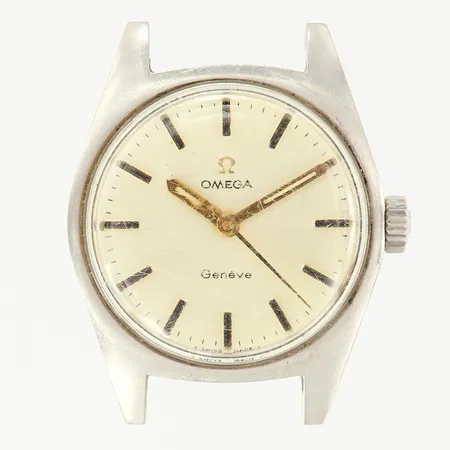 Damur Omega Genève, stål, manuell, boett-nr: 535.014, serie-nr: 30102343, kaliber 630, Ø24mm, repigt plexiglas, fungerar ej, packning saknas, urverk med slitage, saknar band/länk, repig boett, inga tillbehör