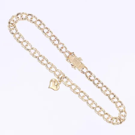 Armband Bismarck med berlock 19,5cm, bredd 5mm, svenska stämplar, sliten, 18K Vikt: 8,2 g